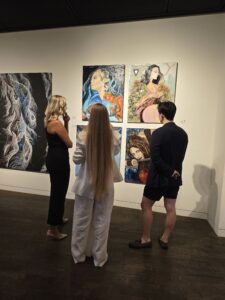 Visitors viewing contemporary artworks during the Identity international group exhibition at Insa Art Center in Seoul.