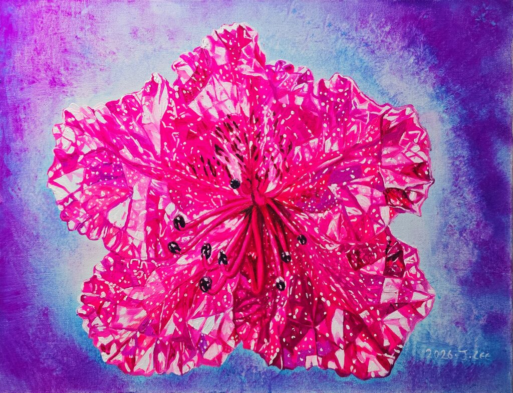Azalea II by Jennifer Lee, a crystalline pink azalea painted under visible light