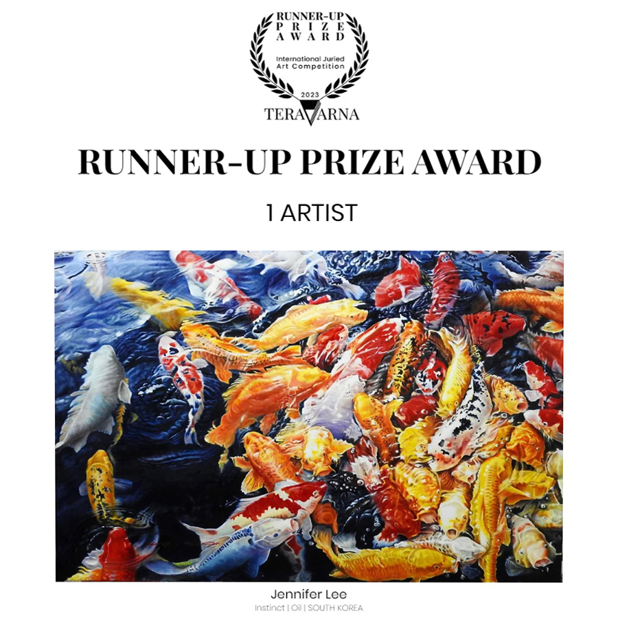 Jennifer Lee received the Runner-Up Prize Award in the 2023 TERAVARNA International Juried Art Competition for her painting Instinct I